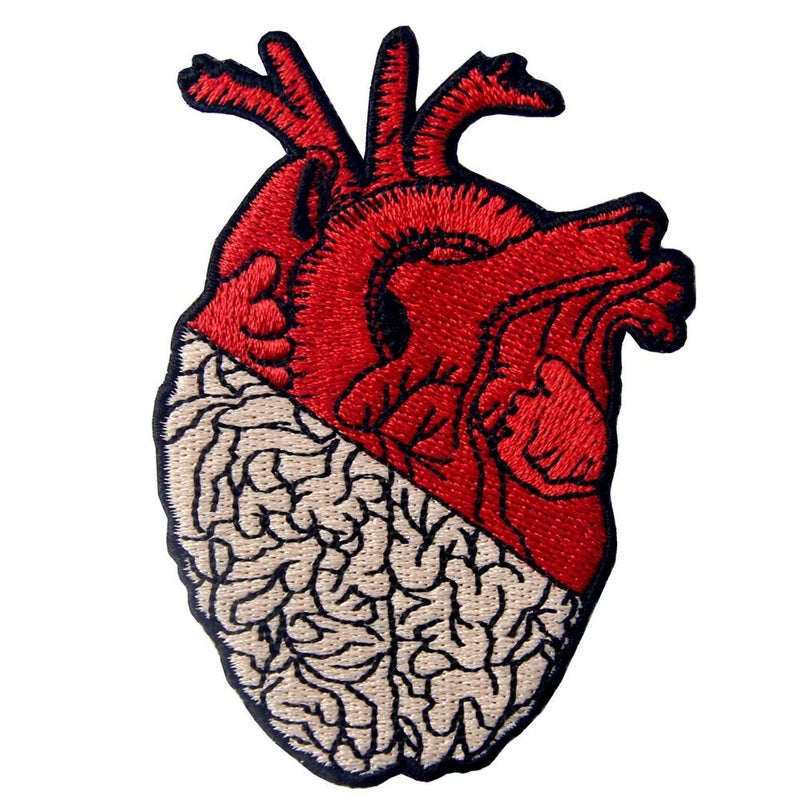 ZEGIN Heart & Brain Patch Embroidered Badge Iron On Sew On Emblem - Image 1